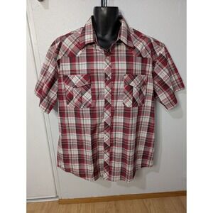 Coevals Club Men's XL Red Plaid‎ Western Snap Shirt Short Sleeve Cowboy